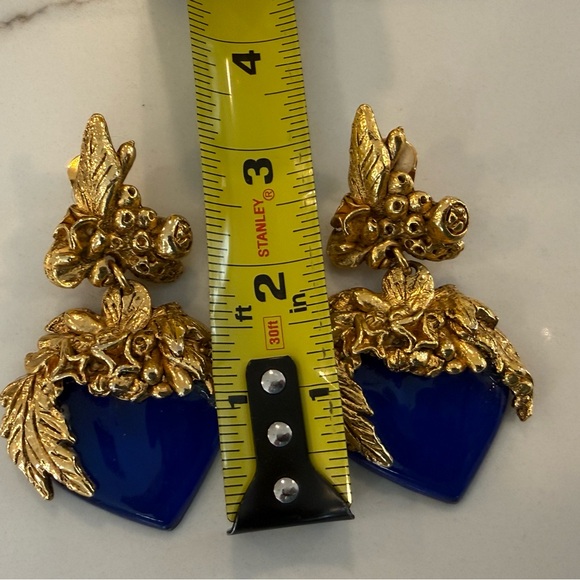 Brigitte Lambert Paris Blue Acrylic and Gold Clip On Statement Earrings - Picture 6 of 7